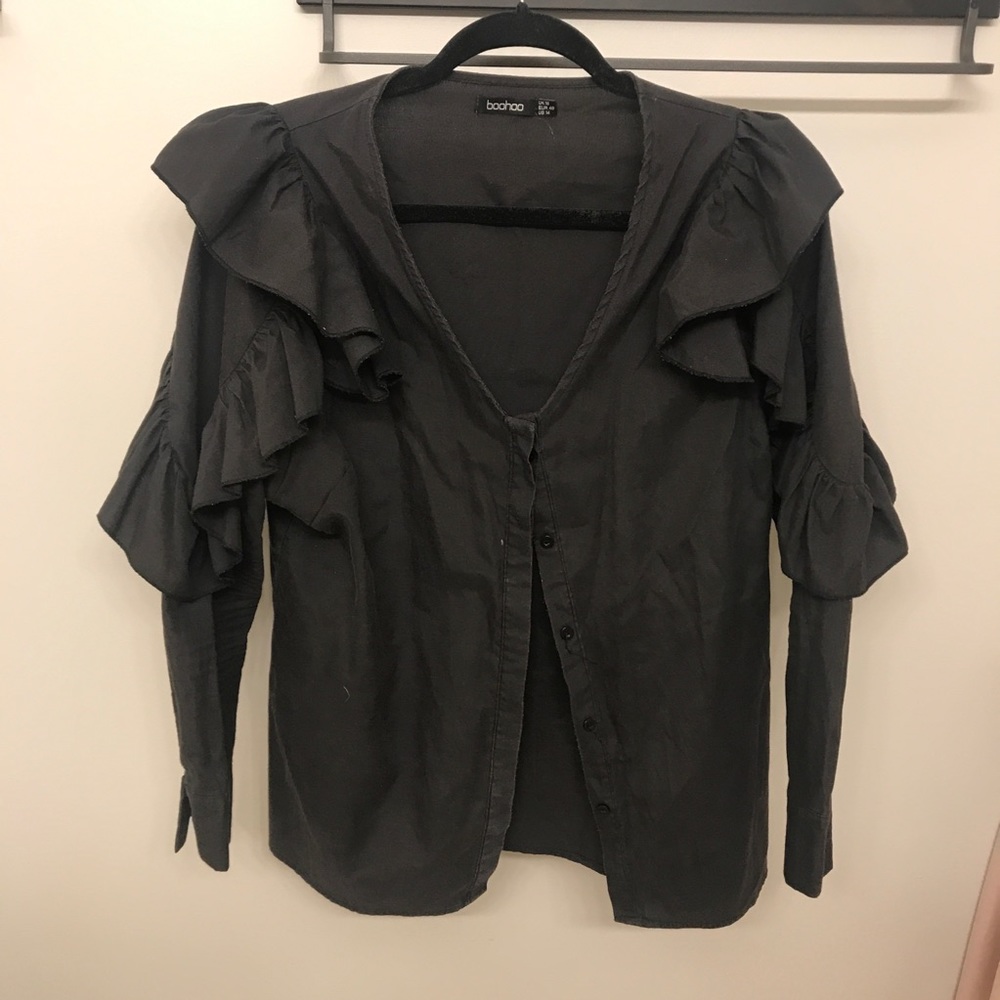Boohoo-Black Shoulder Detailed Top-Size: 14